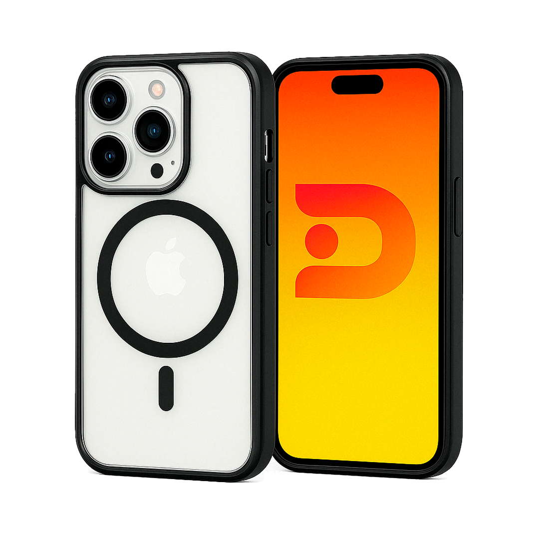 Carcasa Magsafe iPhone 14 Pro Max Magsafe Borde Negro Transparente