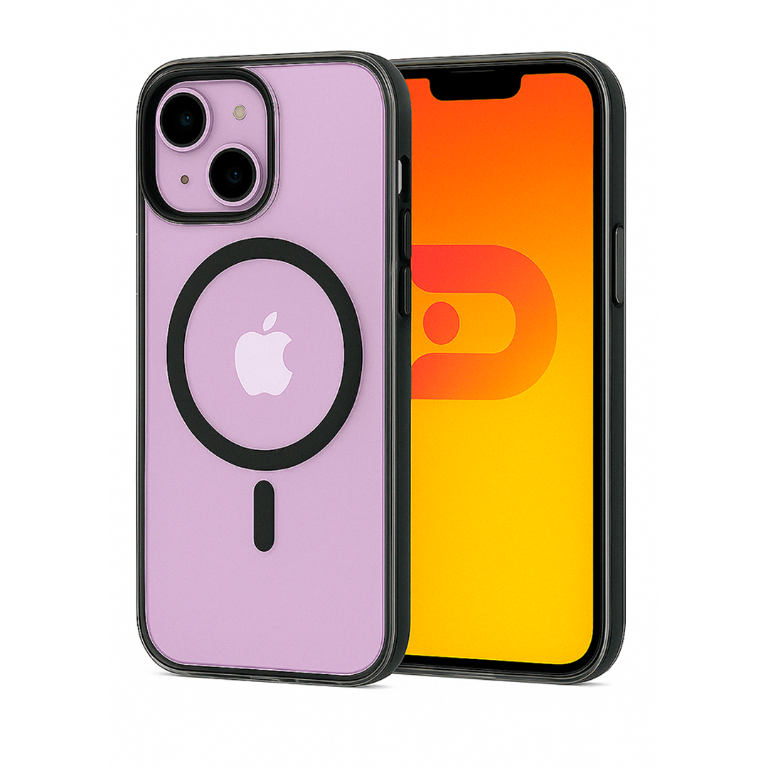 Carcasa Magsafe iPhone 13 / iPhone 14 Magsafe Borde Negro Transparente