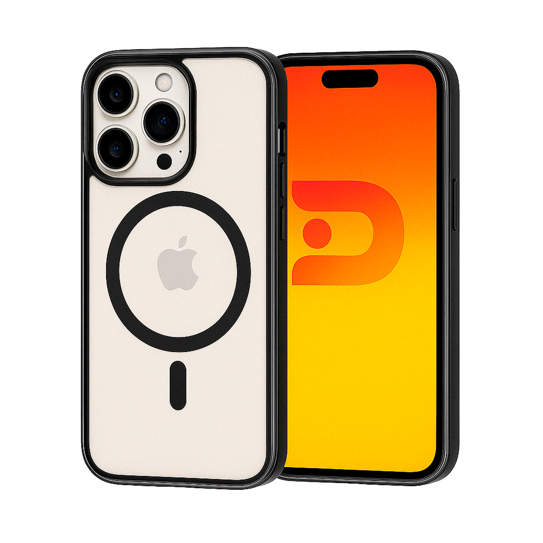 Carcasa Magsafe iPhone 15 Pro Max Magsafe Borde Negro Transparente