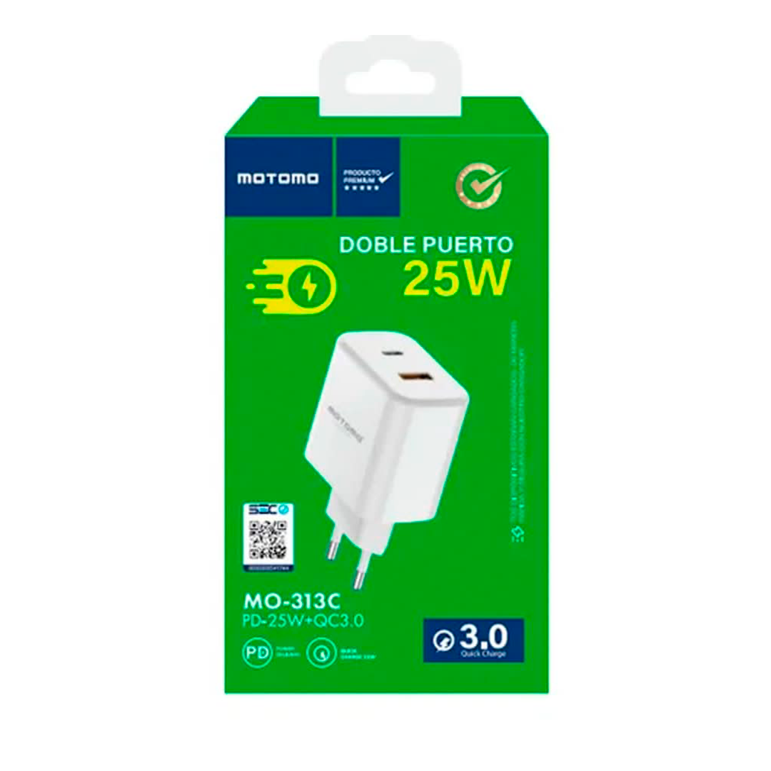Pack Cargador Motomo Carga Rapida 25w + Usb C iPhone Blanco