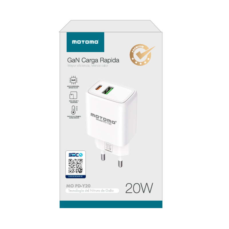 Cargador Motomo Dual PD20w Carga Rapida Blanco