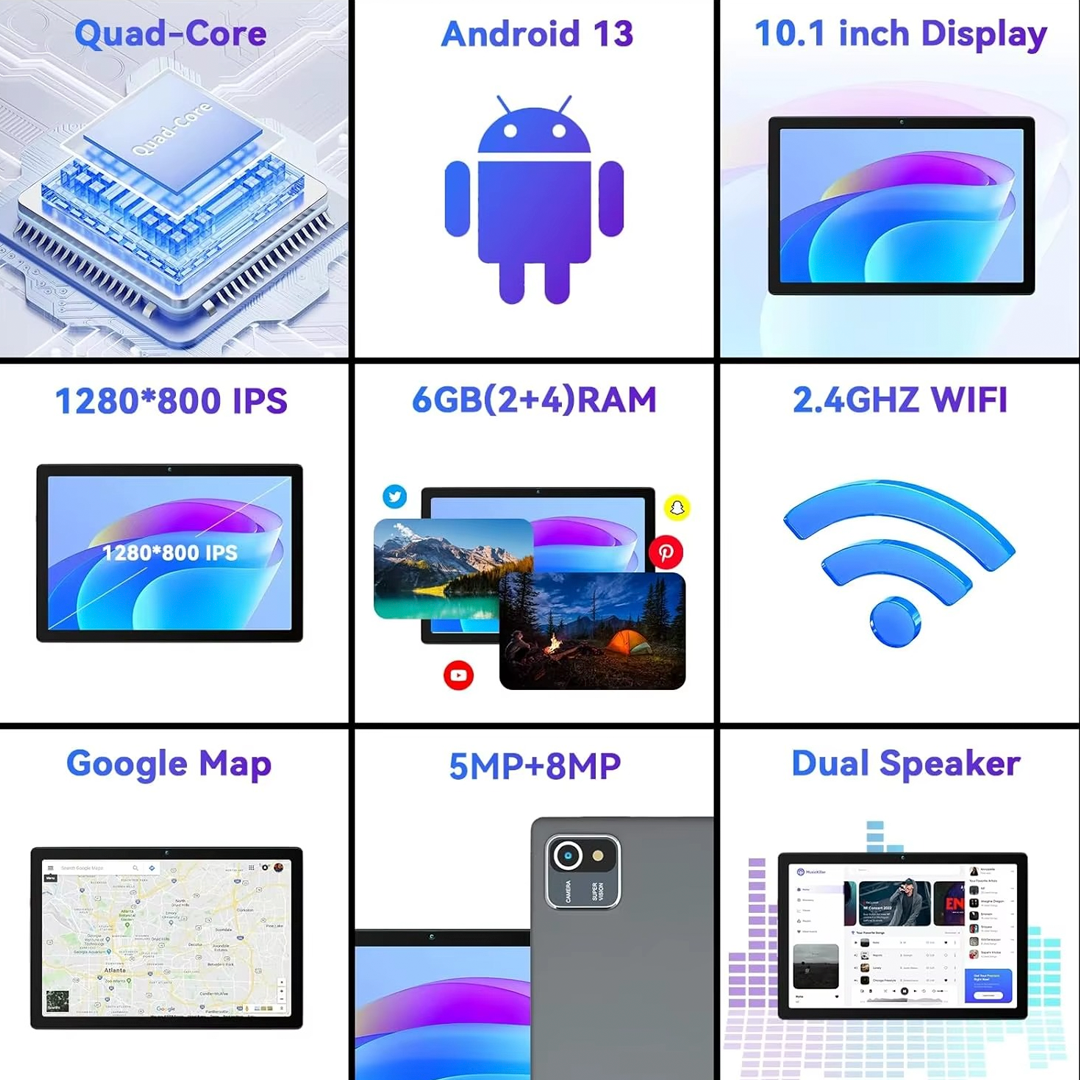 Tablet AUMI Android 13 6GB RAM + 64GB Space Gray