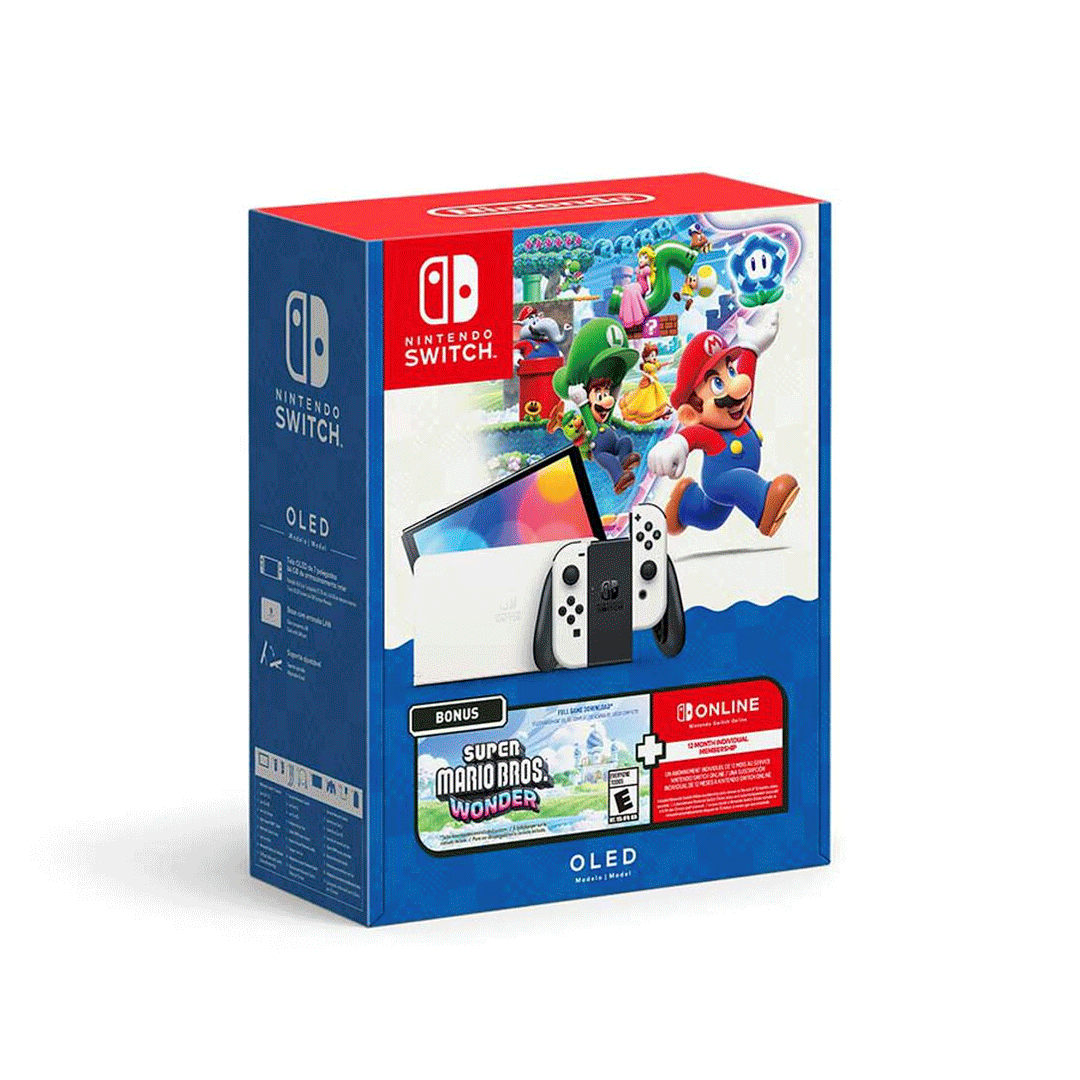 Switch OLED White Super Mario Bros Wonder Bundle - Nueva