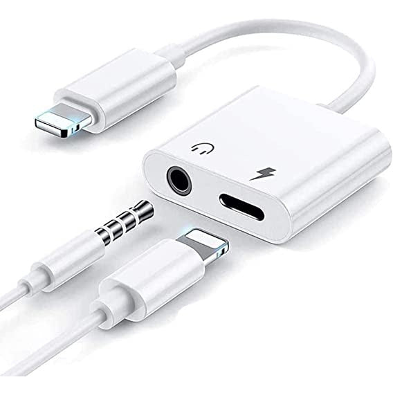 Adaptador Genérico Lightning to 3.5mm + cargador lightning Blanco