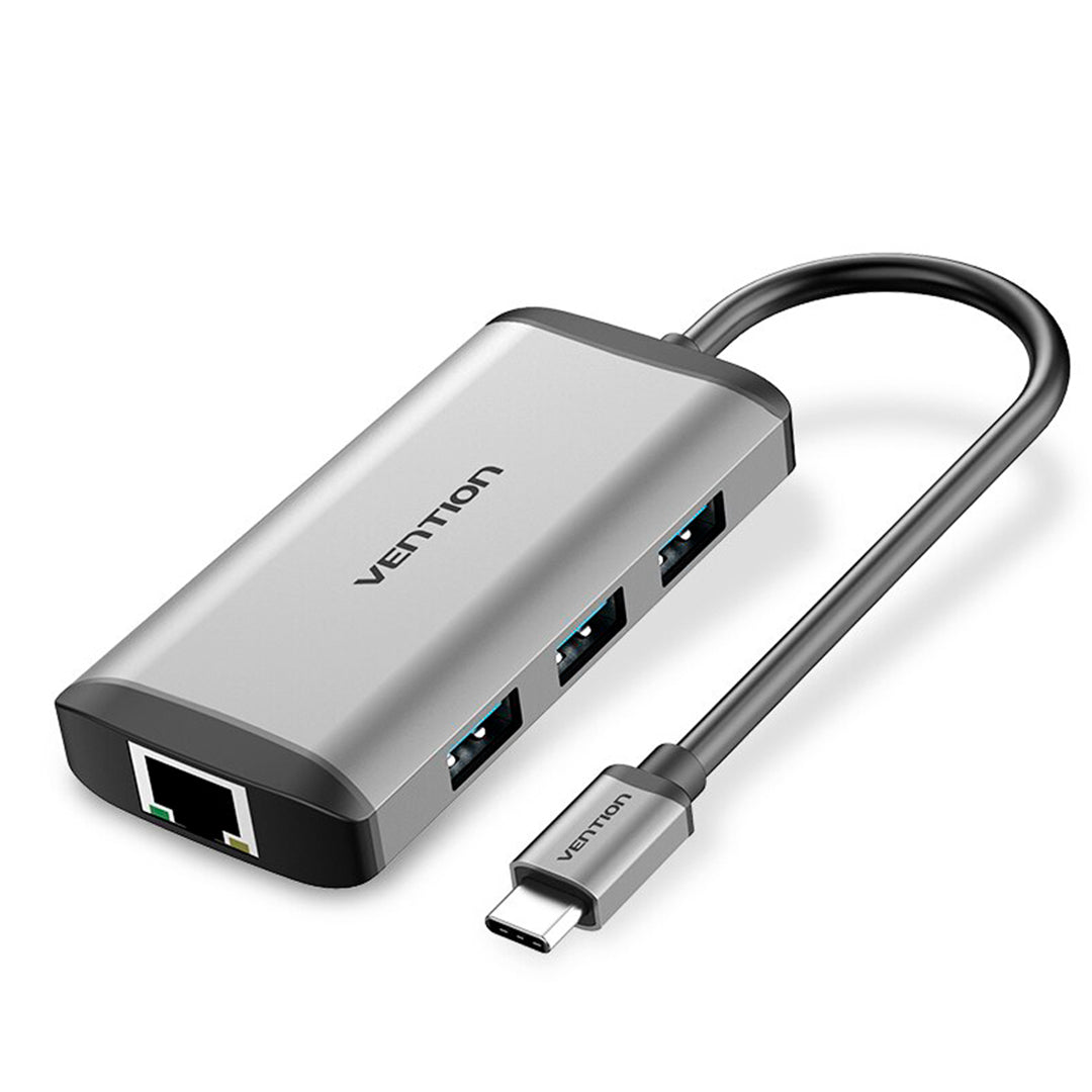 Adaptador Vention USB C a USB 3.0x3 / HDMI /RJ45/PD Negro