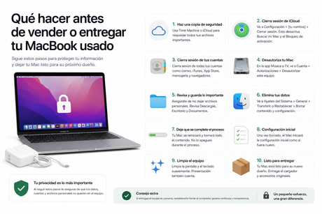 Qué hacer antes de vender o entregar tu MacBook usado