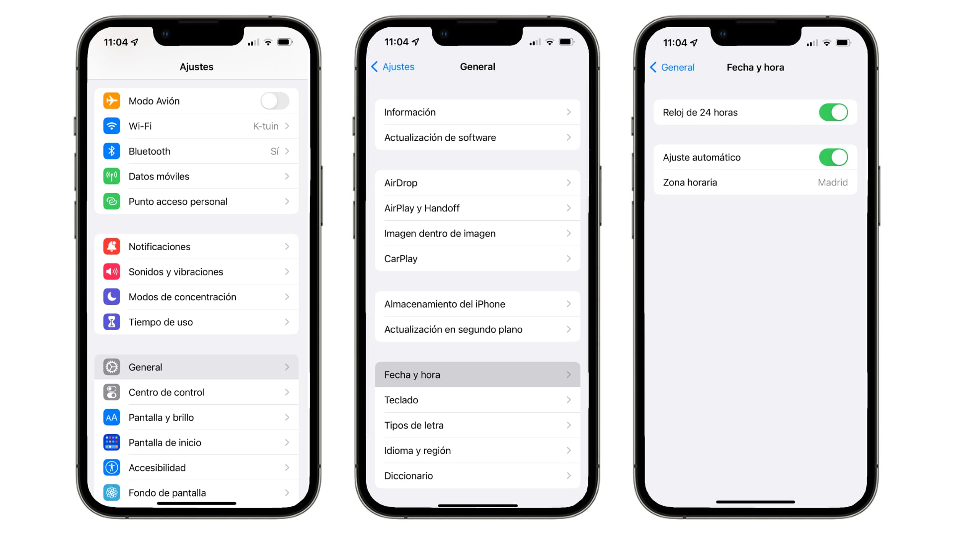 como cambiar la hora de mi celular iphone