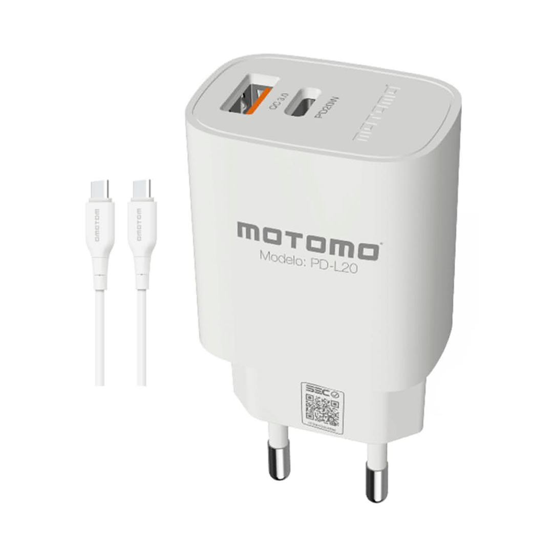 Cargador Motomo Dual PD20w Carga Rapida Blanco