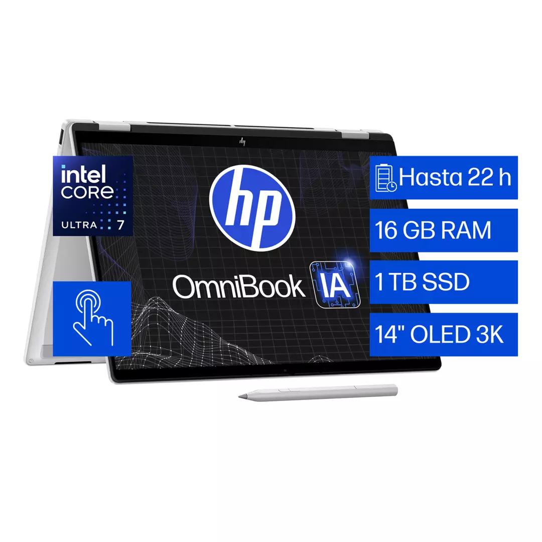HP OmniBook X Flip Laptop NGAI 14-fm0072la 1TB, 16GB RAM, Bolígrafo, Intel Ultra 7 Open Box