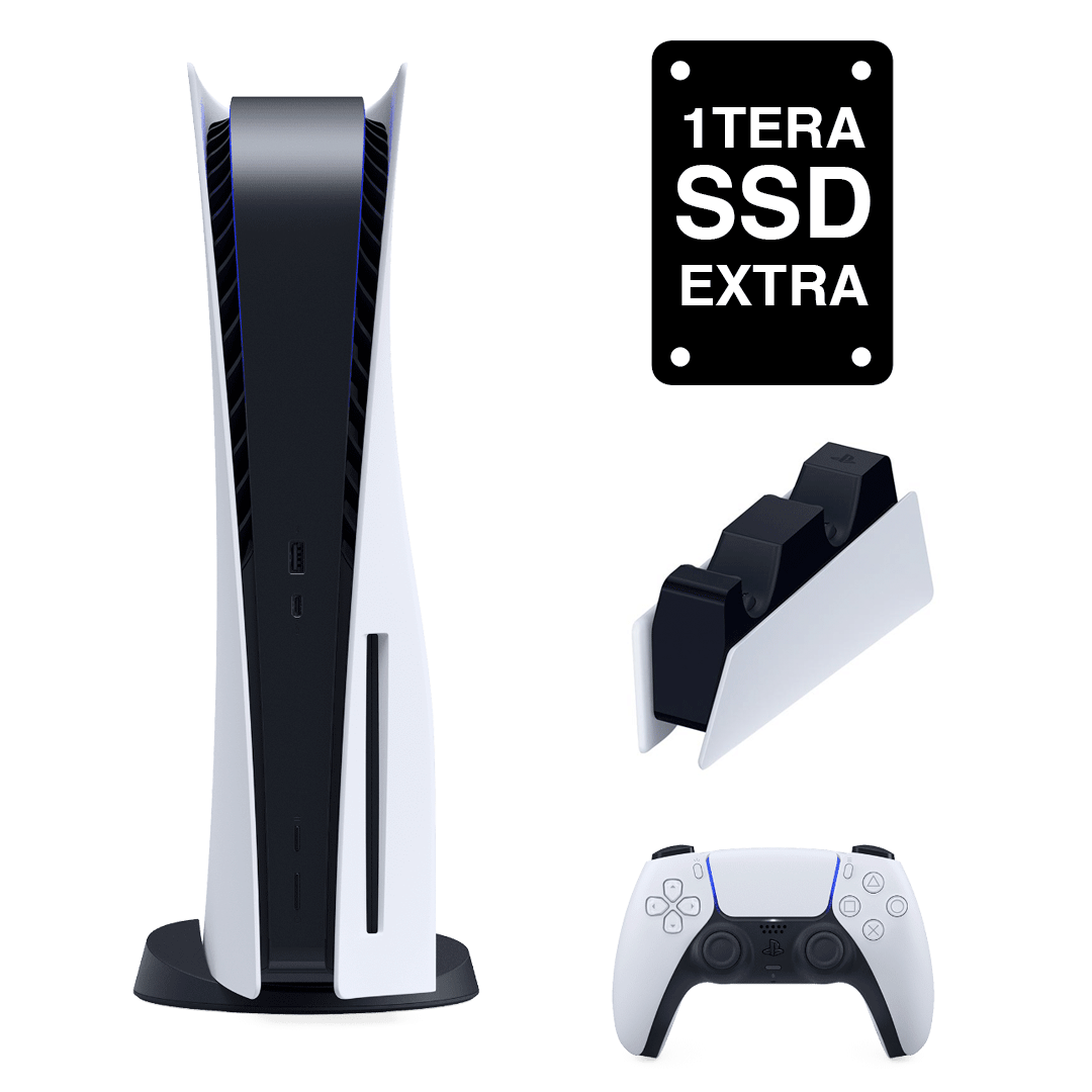 PS5 Standard Disco +  1 Tera SSD Extra + Cargador Controles - Usada